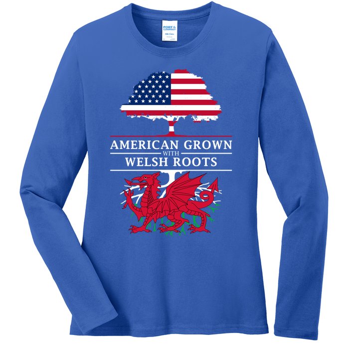 American Grown With Welsh Roots Wales Gift Ladies Long Sleeve Shirt