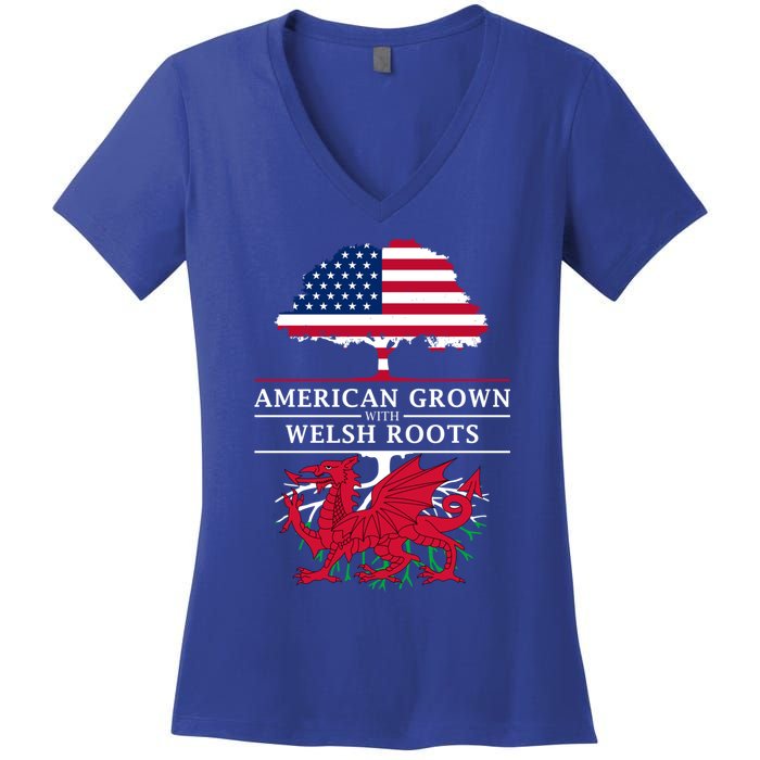 American Grown With Welsh Roots Wales Gift Women's V-Neck T-Shirt