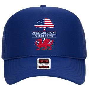 American Grown With Welsh Roots Wales Gift High Crown Mesh Back Trucker Hat