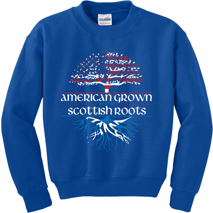 American Grown With Scottish Roots Funny Gift Scotland Pride Heritage Great Gift Kids Sweatshirt