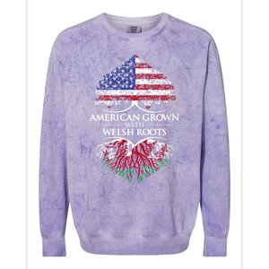 American Grown With Welsh Roots Heart Tree Flag Retro Meaningful Gift Colorblast Crewneck Sweatshirt