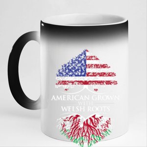 American Grown With Welsh Roots Heart Tree Flag Retro Meaningful Gift 11oz Black Color Changing Mug