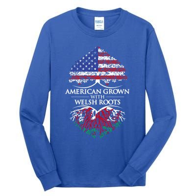 American Grown With Welsh Roots Heart Tree Flag Retro Meaningful Gift Tall Long Sleeve T-Shirt