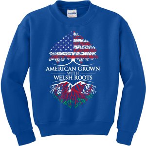 American Grown With Welsh Roots Heart Tree Flag Retro Meaningful Gift Kids Sweatshirt