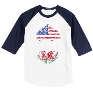 American Grown With Welsh Roots Heart Tree Flag Retro Meaningful Gift Baseball Sleeve Shirt