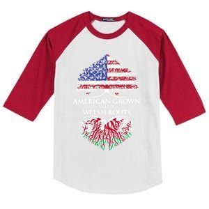 American Grown With Welsh Roots Heart Tree Flag Retro Meaningful Gift Kids Colorblock Raglan Jersey