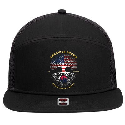 American Grown With South Korean Roots Tree USA Flag Gifts 7 Panel Mesh Trucker Snapback Hat