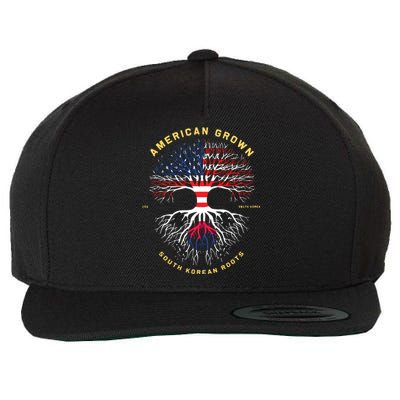 American Grown With South Korean Roots Tree USA Flag Gifts Wool Snapback Cap