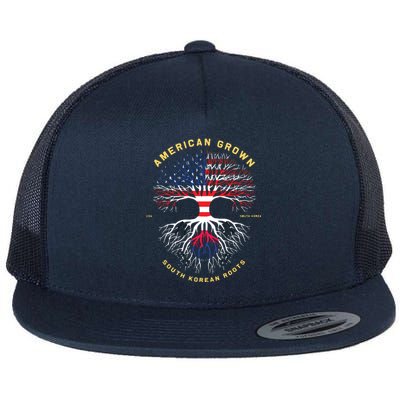 American Grown With South Korean Roots Tree USA Flag Gifts Flat Bill Trucker Hat