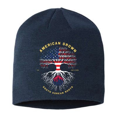 American Grown With South Korean Roots Tree USA Flag Gifts Sustainable Beanie