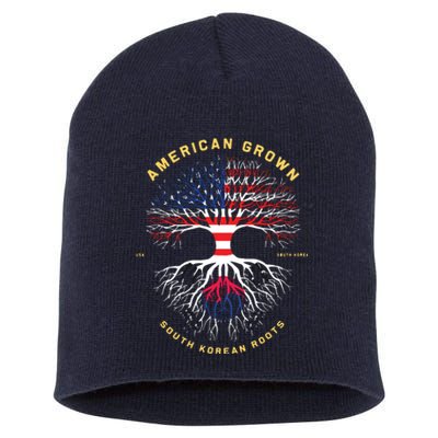 American Grown With South Korean Roots Tree USA Flag Gifts Short Acrylic Beanie