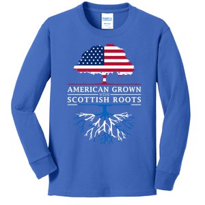 American Grown With Scottish Roots Gift Scotland Gift Kids Long Sleeve Shirt