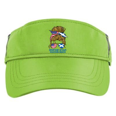 American Grown With Scottish Roots Messy Bun Cute Gift Adult Drive Performance Visor