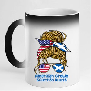 American Grown With Scottish Roots Messy Bun Cute Gift 11oz Black Color Changing Mug