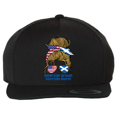 American Grown With Scottish Roots Messy Bun Cute Gift Wool Snapback Cap