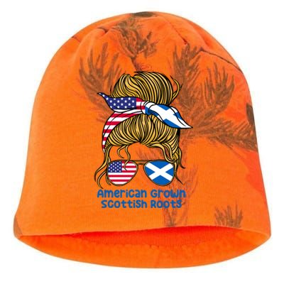 American Grown With Scottish Roots Messy Bun Cute Gift Kati - Camo Knit Beanie