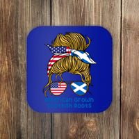 American Grown With Scottish Roots Messy Bun Cute Gift Coaster