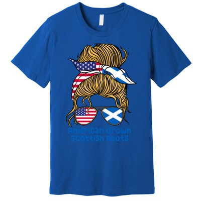 American Grown With Scottish Roots Messy Bun Cute Gift Premium T-Shirt