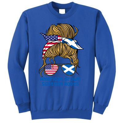 American Grown With Scottish Roots Messy Bun Cute Gift Tall Sweatshirt