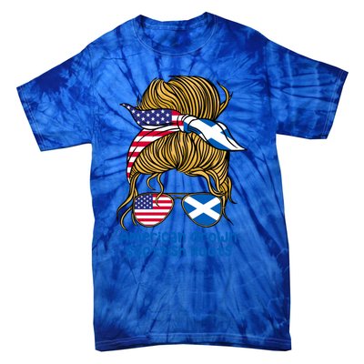 American Grown With Scottish Roots Messy Bun Cute Gift Tie-Dye T-Shirt