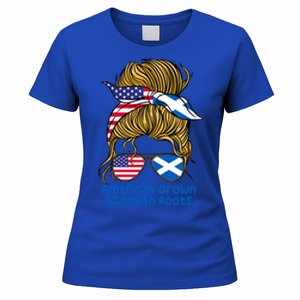 American Grown With Scottish Roots Messy Bun Cute Gift Women's T-Shirt