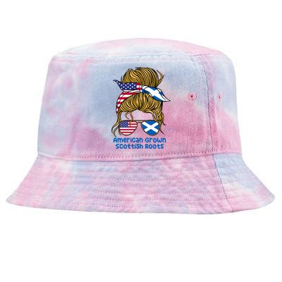 American Grown With Scottish Roots Messy Bun Cute Gift Tie-Dyed Bucket Hat