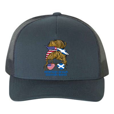 American Grown With Scottish Roots Messy Bun Cute Gift Yupoong Adult 5-Panel Trucker Hat