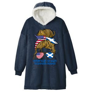 American Grown With Scottish Roots Messy Bun Cute Gift Hooded Wearable Blanket