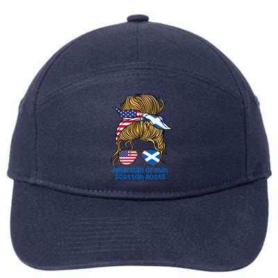 American Grown With Scottish Roots Messy Bun Cute Gift 7-Panel Snapback Hat