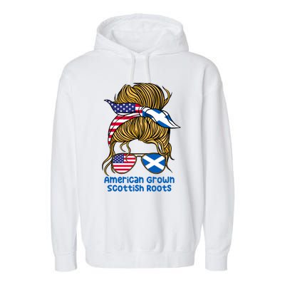 American Grown With Scottish Roots Messy Bun Cute Gift Garment-Dyed Fleece Hoodie