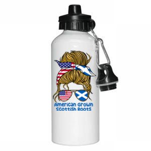 American Grown With Scottish Roots Messy Bun Cute Gift Aluminum Water Bottle