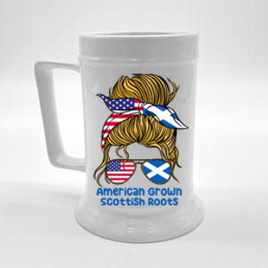 American Grown With Scottish Roots Messy Bun Cute Gift Beer Stein