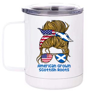 American Grown With Scottish Roots Messy Bun Cute Gift 12 oz Stainless Steel Tumbler Cup