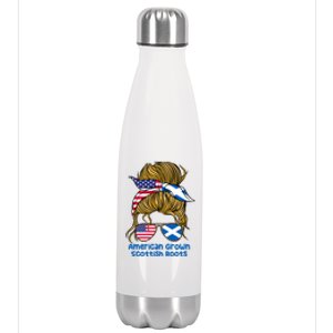 American Grown With Scottish Roots Messy Bun Cute Gift Stainless Steel Insulated Water Bottle