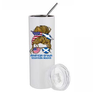 American Grown With Scottish Roots Messy Bun Cute Gift Stainless Steel Tumbler