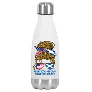 American Grown With Scottish Roots Messy Bun Cute Gift Stainless Steel Insulated Water Bottle