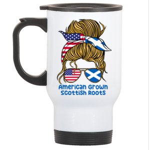 American Grown With Scottish Roots Messy Bun Cute Gift Stainless Steel Travel Mug