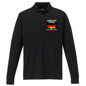 American Grown With German Roots, Germany Pride Germany USA Performance Long Sleeve Polo