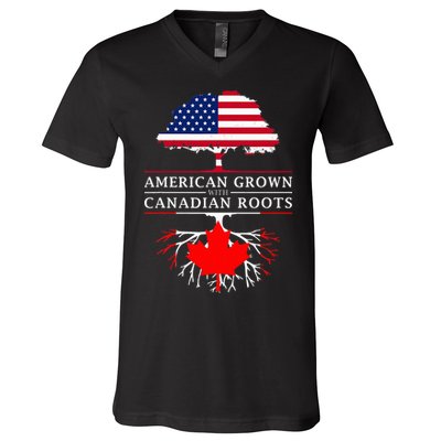 American Grown With Canadian Roots Canada V-Neck T-Shirt