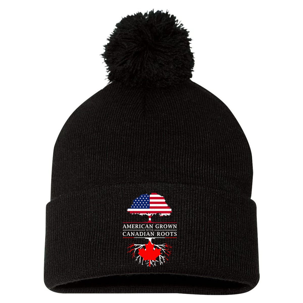 American Grown With Canadian Roots Canada Pom Pom 12in Knit Beanie