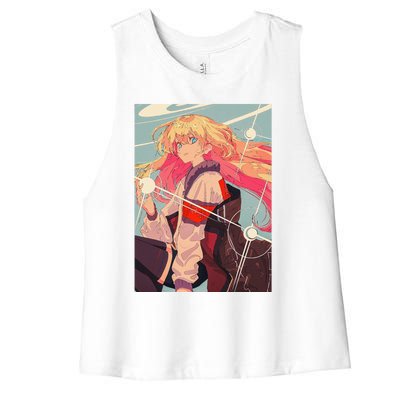 Anime Girl Waifu Japanese Retro 90s Lofi Aesthetic Otaku Women's Racerback Cropped Tank