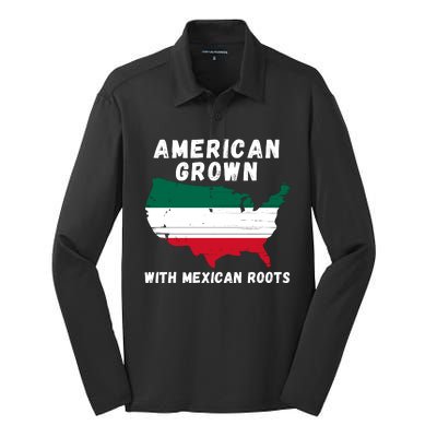 American Grown With Mexican Roots, Mexican Pride Mexican USA Silk Touch Performance Long Sleeve Polo