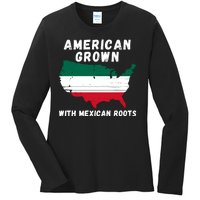 American Grown With Mexican Roots, Mexican Pride Mexican USA Ladies Long Sleeve Shirt