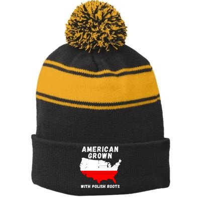 American Grown With Polish Roots, Polish Pride Poland USA Stripe Pom Pom Beanie