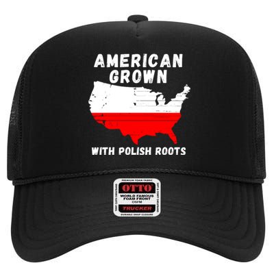 American Grown With Polish Roots, Polish Pride Poland USA High Crown Mesh Back Trucker Hat