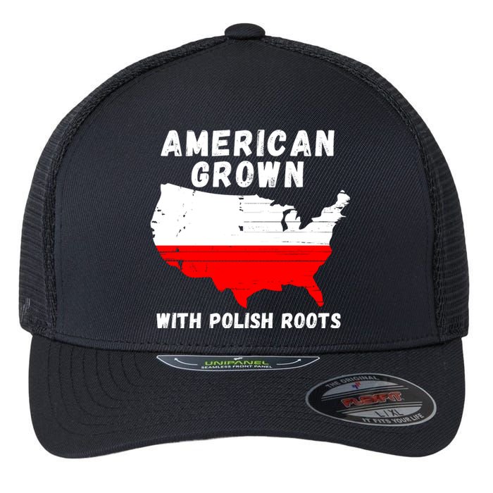 American Grown With Polish Roots, Polish Pride Poland USA Flexfit Unipanel Trucker Cap