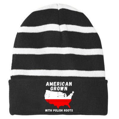 American Grown With Polish Roots, Polish Pride Poland USA Striped Beanie with Solid Band