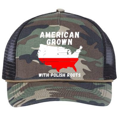 American Grown With Polish Roots, Polish Pride Poland USA Retro Rope Trucker Hat Cap