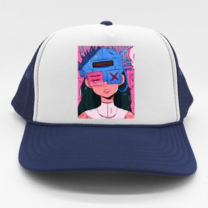 Anime Girl Waifu Vaporwave Aesthetic Japanese Otaku Trucker Hat