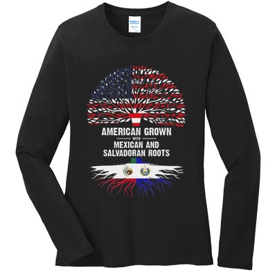 American Grown With Mexican Salvadoran Roots Ladies Long Sleeve Shirt